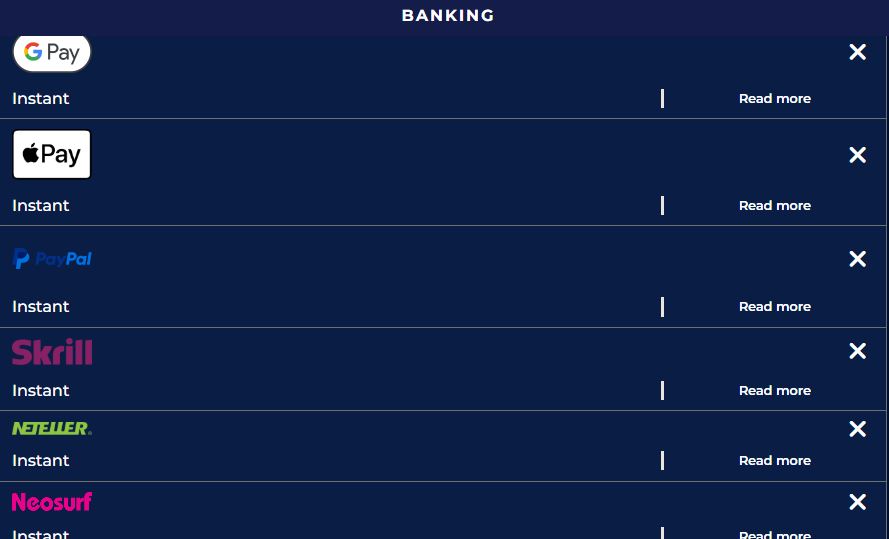Make instant deposits using PayPal Skrill or Google Pay